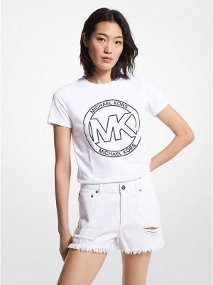 Michael Kors Logo Charm Print Organic Baumwoll T-shirts Damen Weiß | 725039-BED