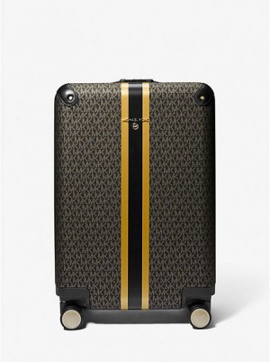 Michael Kors Metallic Logo Stripe Koffer Damen Schwarz Gold | 093651-HYM