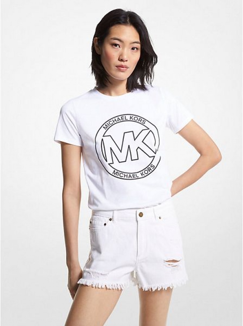 Michael Kors Logo Charm Print Organic Baumwoll T-shirts Damen Weiß | 390721-SEH