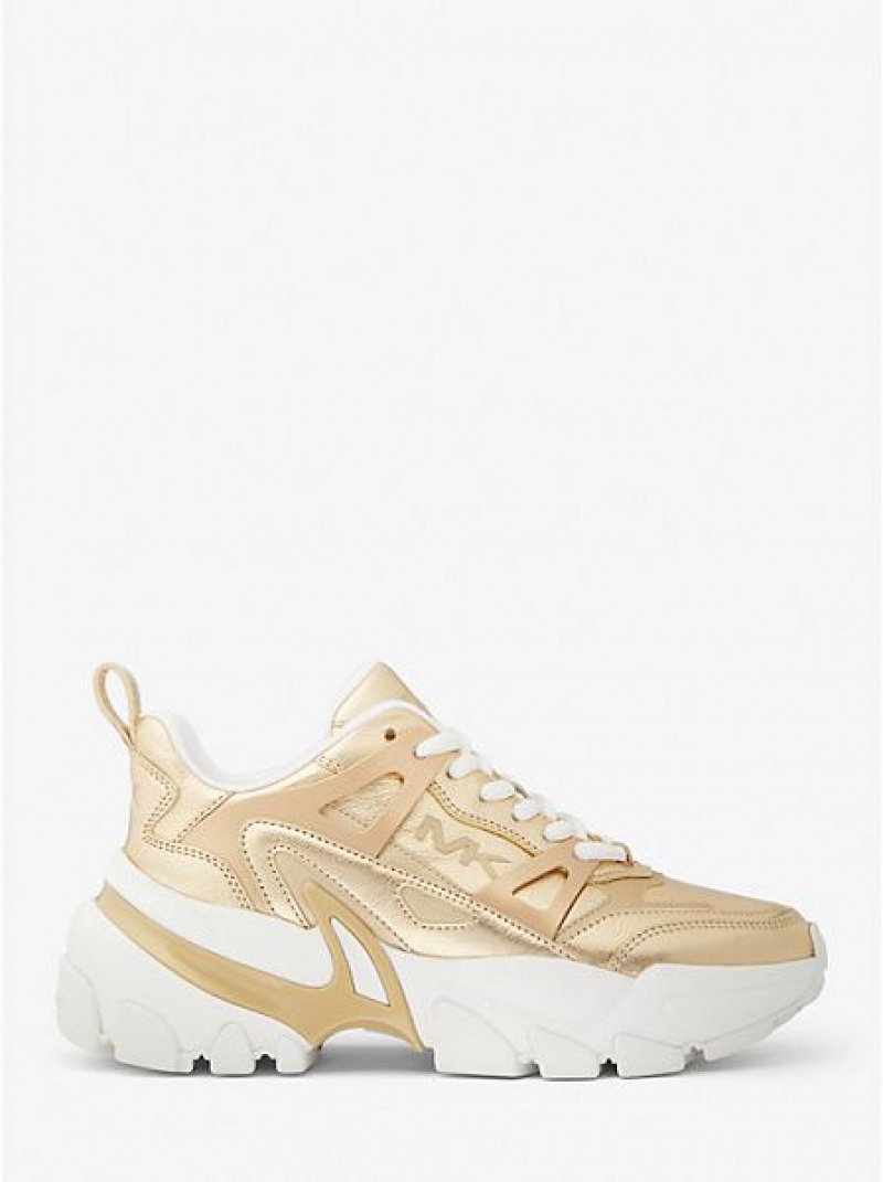 Michael Kors Nick Metallic Leder Sneakers Damen Gold | 384206-BYI