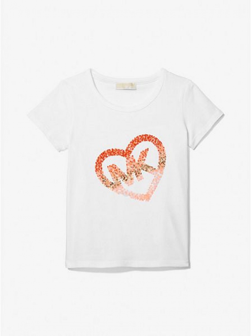 Michael Kors Stretch Baumwoll Sequined Logo Heart T-shirts Kinder Weiß | 125807-ZCS