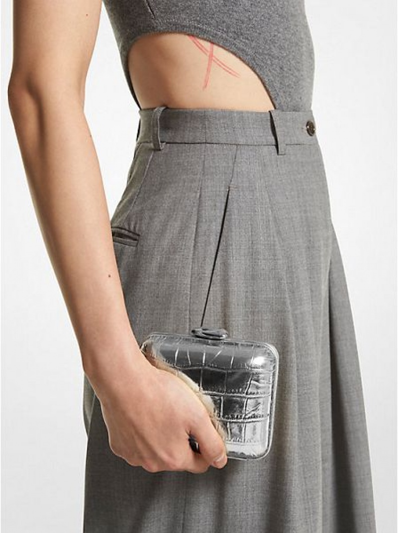 Michael Kors Tina Mini Metallic Python Embossed Leder Mini Taschen Damen Silber | 928604-ILD